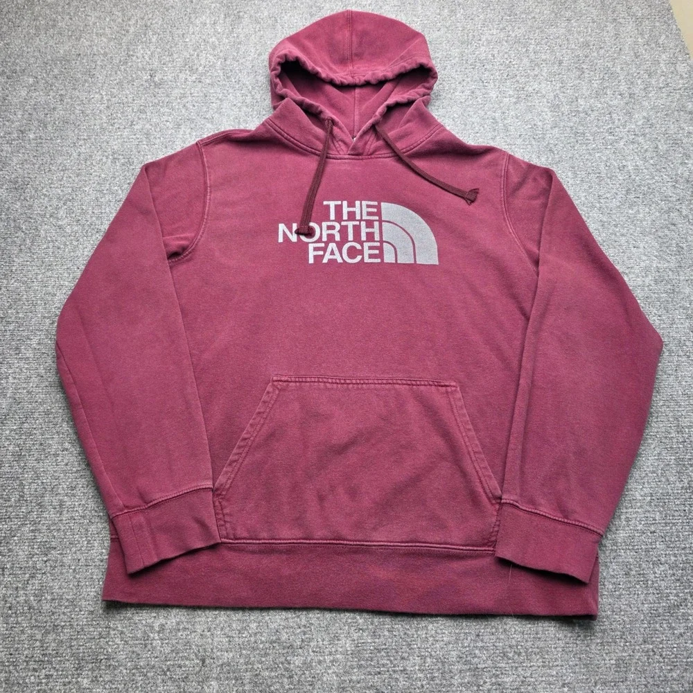 The North Face Mens Large Hoodie Burgundy Red Half Dome Logo Pullover Sweatshirt